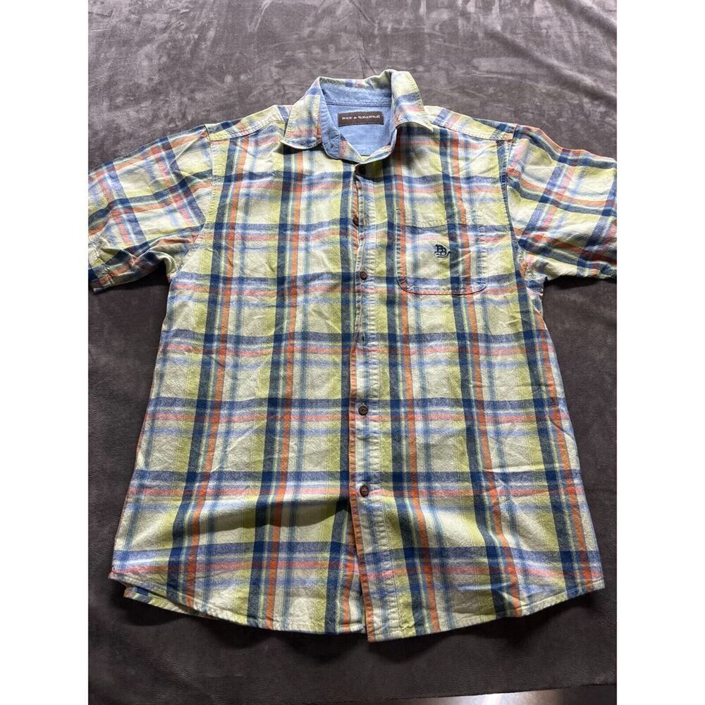 Bit & Bridle button‎ Shirt Mens medium Plaid Western Cowboy Short Sleeve